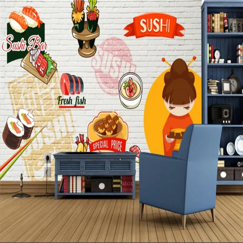 Настенная бумага на заказ с ручной росписью для японской кухни 3D обои суши