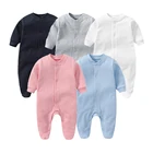 Хлопковый комбинезон для новорожденных, 2 шт., однотонный комплект одежды унисекс для маленьких девочек, пижама с круглым вырезом, одежда для маленьких мальчиков, Осенняя детская одежда с длинным рукавом