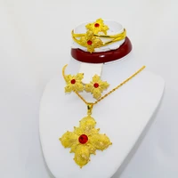 ethiopian rhinestone cross jewelry set gold necklaceearringsringsbracelets habesha african wedding gifts party ornaments