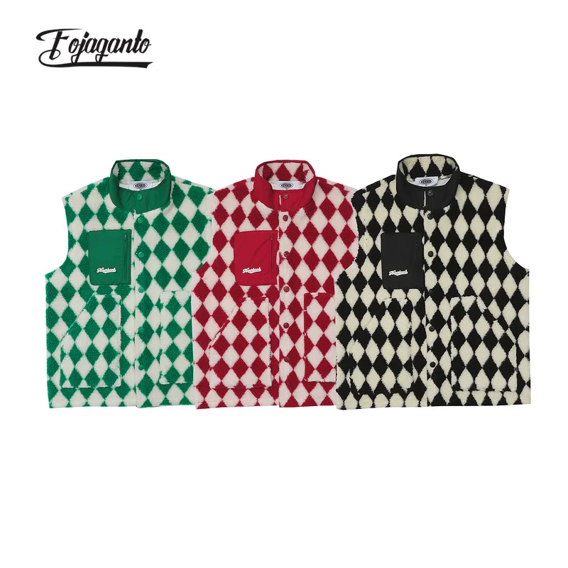 

FOJAGANTO мужской зимний жилет из меха ягненка Толстая клетчатая куртка без рукавов из хлопка модный жилет с несколькими карманами для мужчин