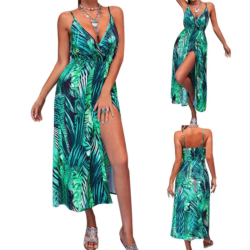 

Summer Sexy V Neck Maxi Dress Women Sleeveless Spaghetti Strap Bodycon Backless Side Split Long Dresses 2021 Ladies Vestidos