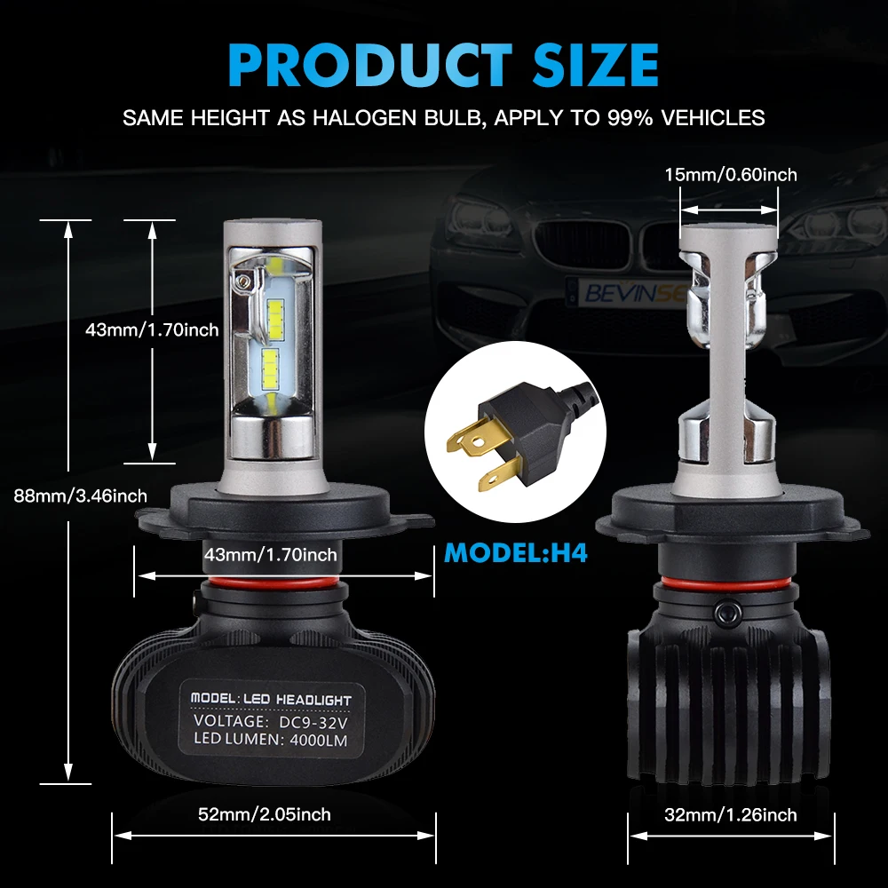 

Bevinsee H4 H7 Car LED Headlight H1 H3 H13 H8 9004 9005 9006 9007 9012 LED 12V 6500K 8000LM Fog Light Bulbs Head Lamp 2pcs
