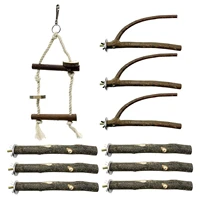 10pcs bird parrot perch stand set wooden tree branch stand swing stand for bird cage accessories toy set wooden bird supplies