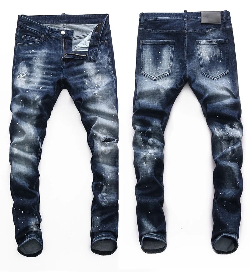 

European dsq brand men Italy jeans pants design cool top jeans Men Slim jeans denim trousers blue hole Pants jeans for men
