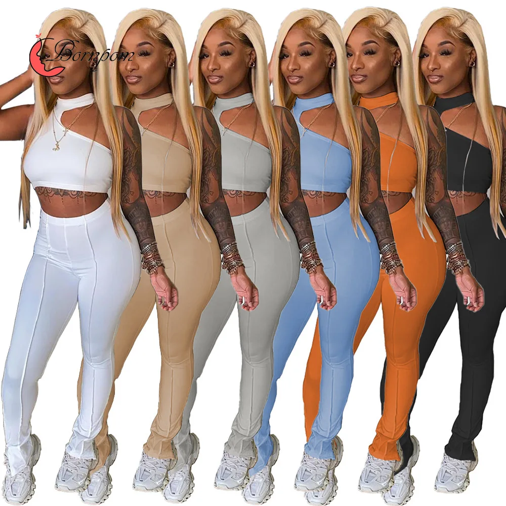 

Женский спортивный костюм из двух предметов, однотонный облегающий укороченный топ без рукавов с лямкой на шее, леггинсы с высокой талией и ...