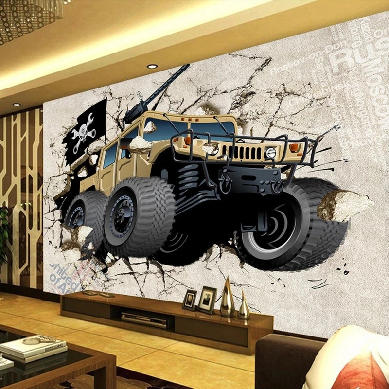 Фотообои на заказ с изображением автомобиля разбитые стены 3D креативная