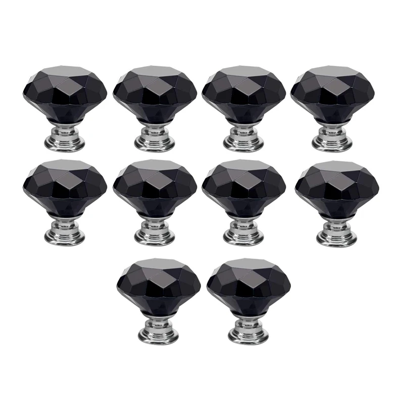 

ABSF Black 10Pcs 30mm Crystal Glass Cabinet Knobs Diamond Shape Drawer Kitchen Cabinets Dresser Cupboard Wardrobe Pulls Handles
