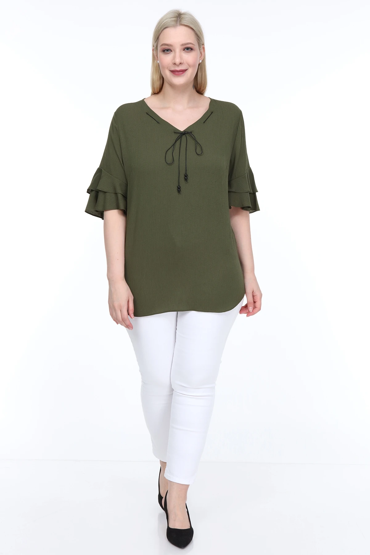 

Lir Women Large Size Flounces sleeve Blouse Khaki L2319