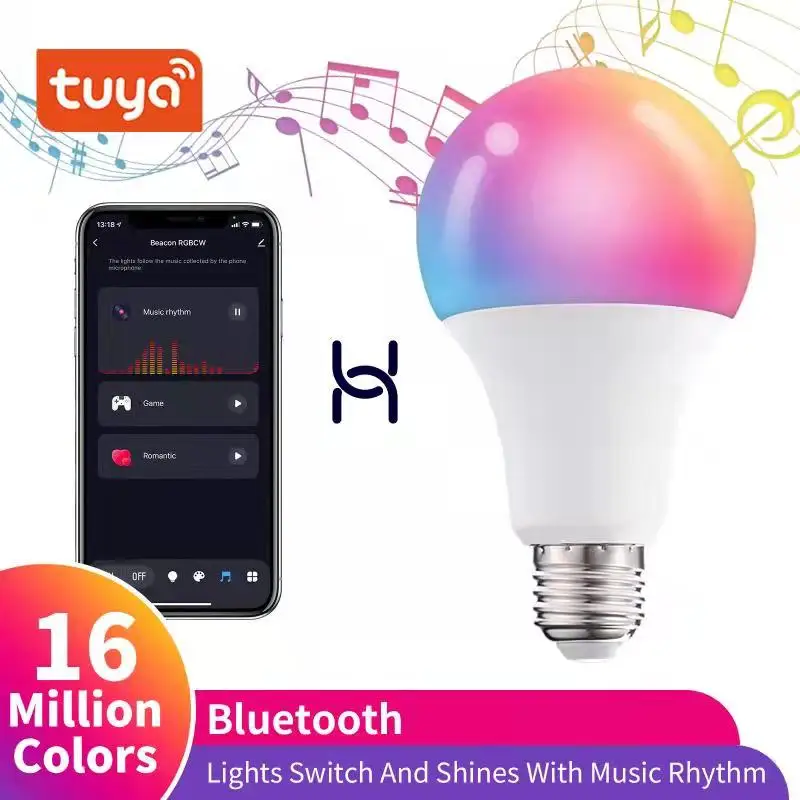 Умный Bluetooth-светильник Tuya e27 RGB светодиодный светильник с регулируемой яркостью и