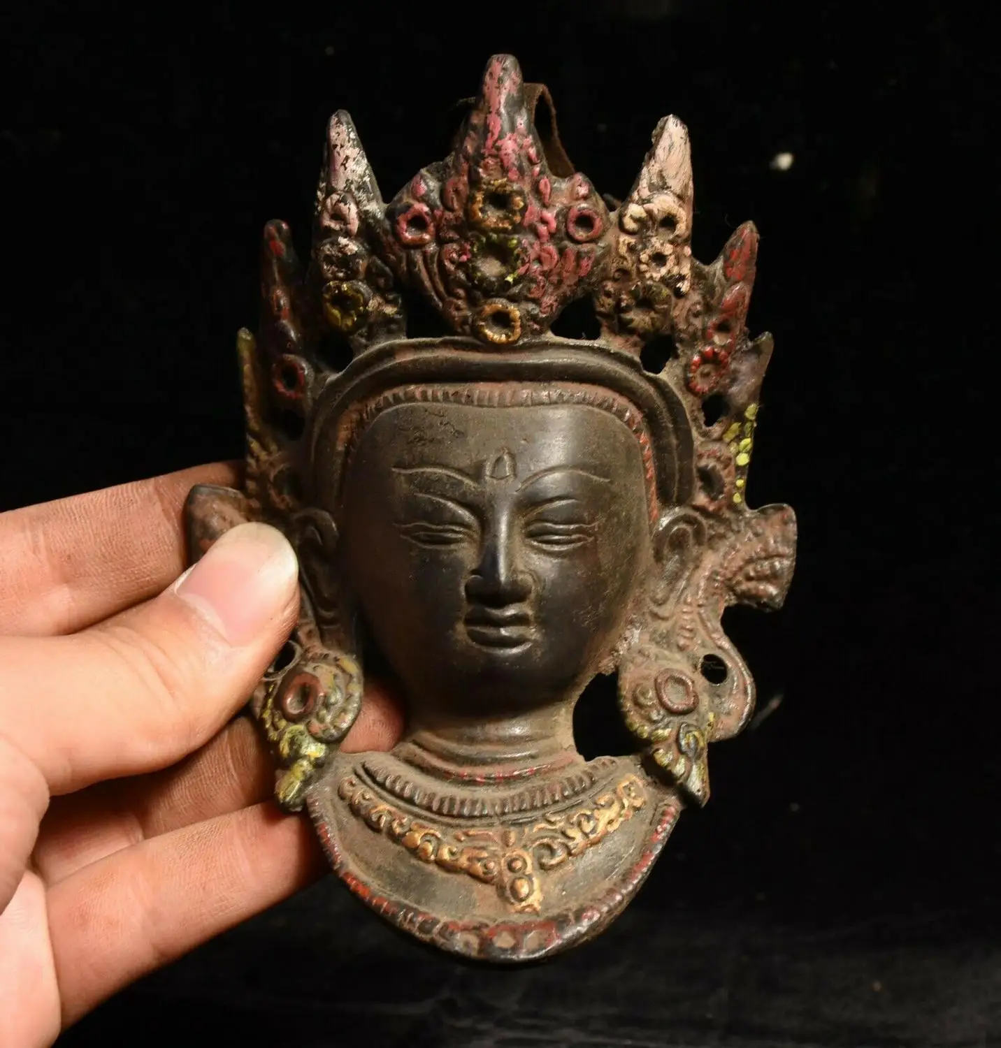 

Свадебное украшение, старая тибетская буддистская Бронзовая статуя Гуаньинь, Гуань-инь, тара, голова Будды, подвеска
