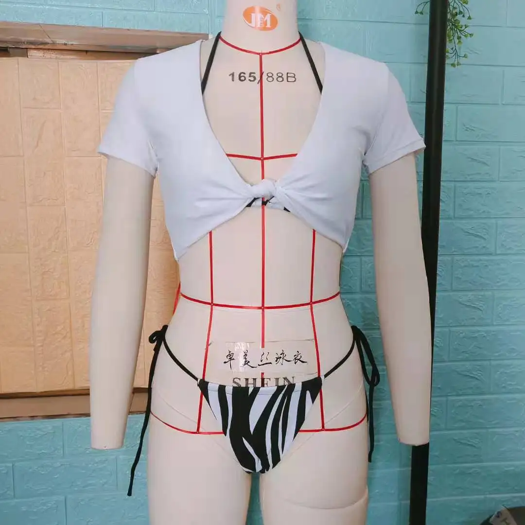 Купальник-бикини с чашками пуш-ап и принтом зебры 3 предмета | Женская одежда