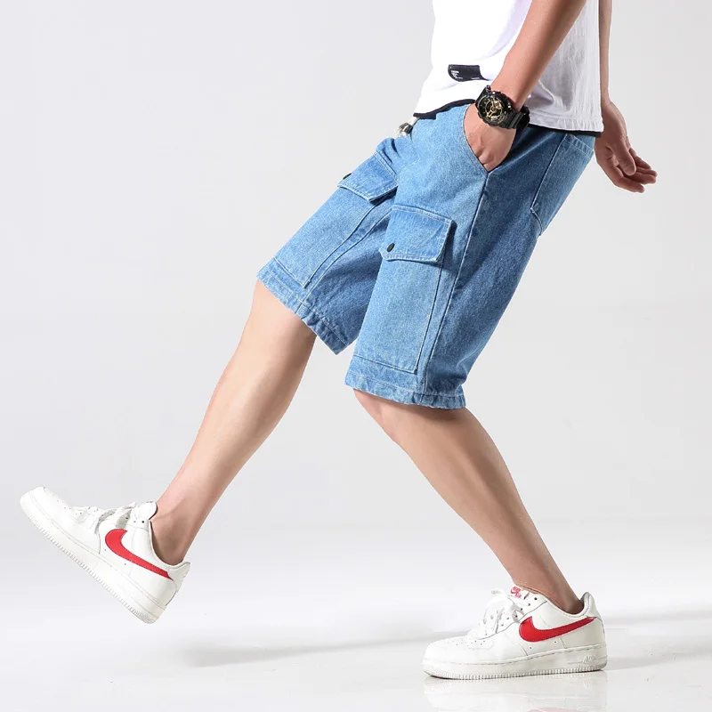Джинсовые шорты мужские карго бермуды с эластичным поясом прямые бриджи большие