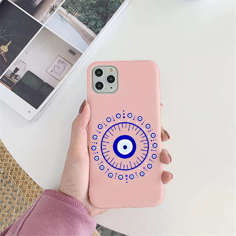 Турецкий синий сглаз Мода дьявол перо розовый Coque мягкий чехол для телефона Iphone12