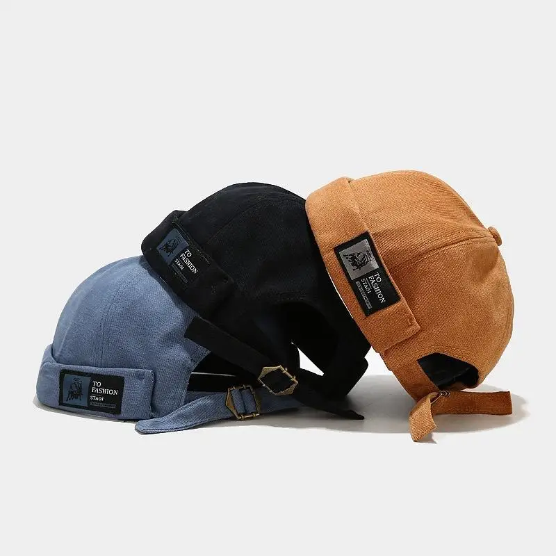 

LDSLYJR Vintage Docker Cap Brimless Hat Breathable Beanie Hats Cotton Adjustable letter Landlord Sailor Cap Men and Women 19