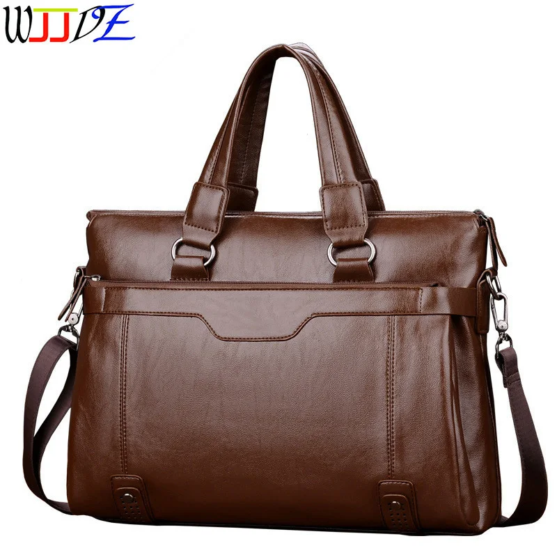 

Men Briefcases Leather Handbags Vintage Laptop Briefcase Male Computer Shoulder Bags Waterproof Office Portable Bag wjjDz