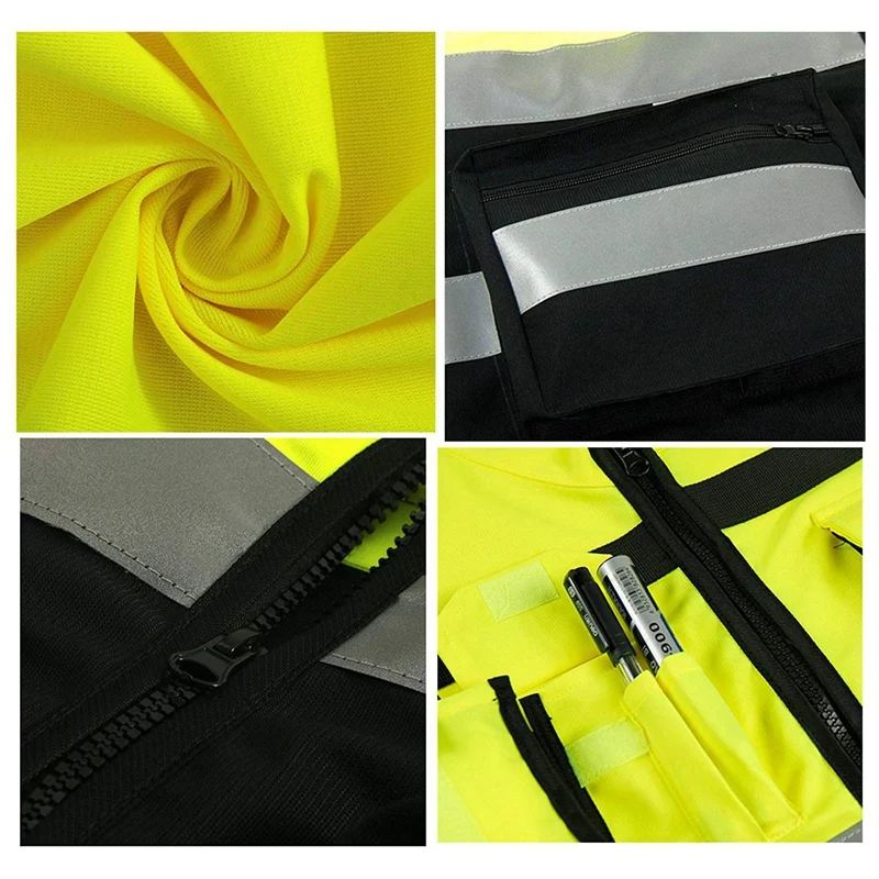 7 карманов класс 2 высокая видимость Молния Спереди защитный желтый жилет с