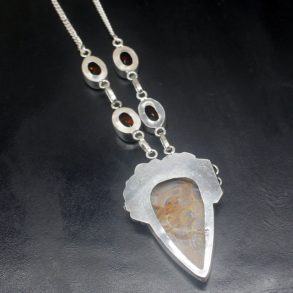 Gemstonefactory Jewelry Big Promotion 925 Silver Natural Ocean Jasper Honey Topaz Ladies Women Chain Necklace 44cm 202101689