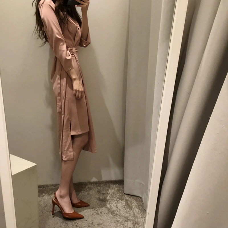 RealShe женское платье с v-образным вырезом и длинным рукавом сплошное асимметричное