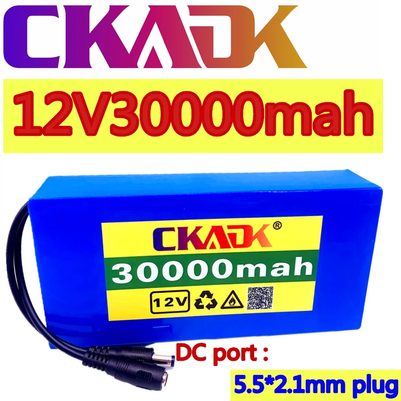 

100% New Portable 12v 30000mAh Lithium-ion Battery pack DC 12.6V 30Ah battery With EU Plug