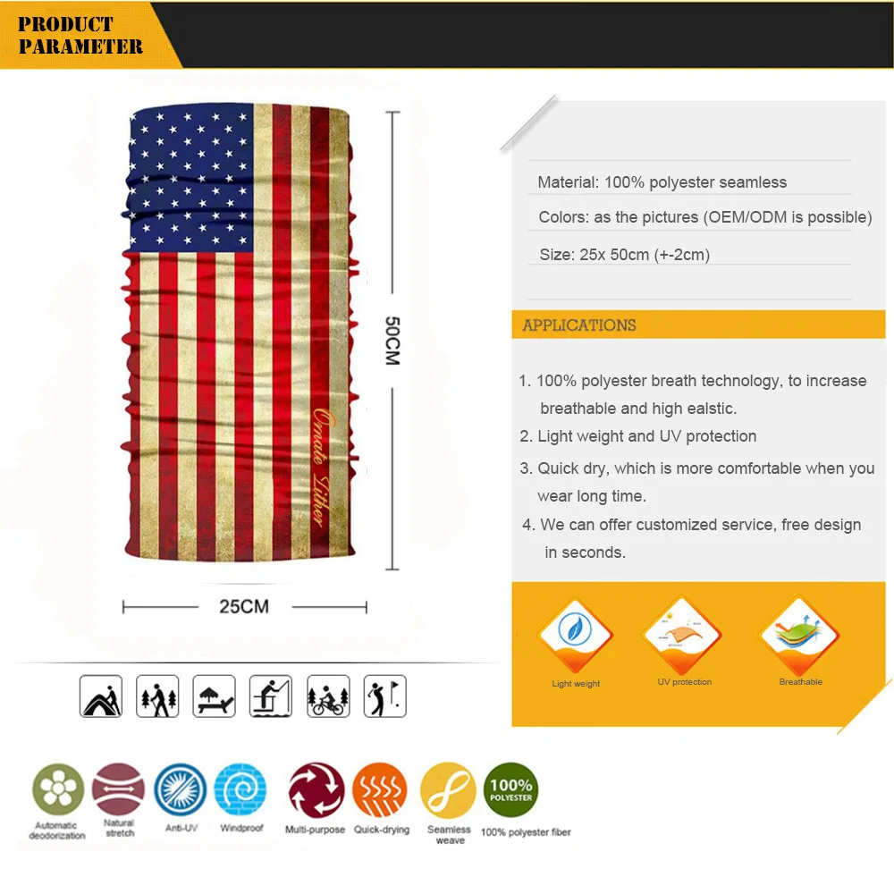 

Wholesale National Flag Tube Scarf Headband Cycling Face Mask Bandana Punisher Skull Neck Gaiter Balaclava Make USA Great Again