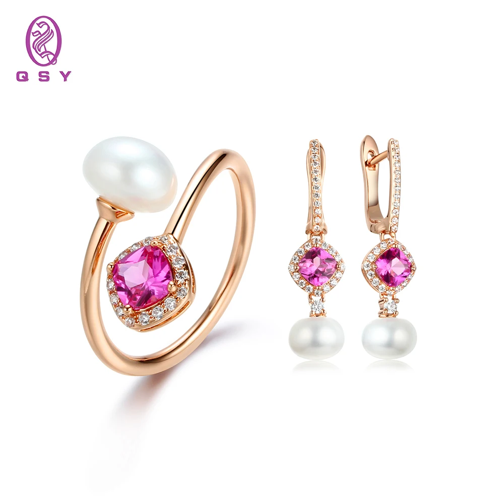 2021 Fashion Violet Zircon Rectangular Pearl High Quality Earrings Ring Jewelry Set For Women's Daily Wear Party Anniversary Wh