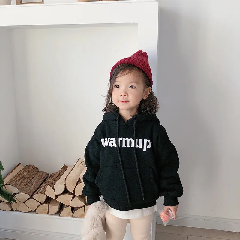 Зимние Детские утепленные худи для мальчиков и девочек с буквенным принтом