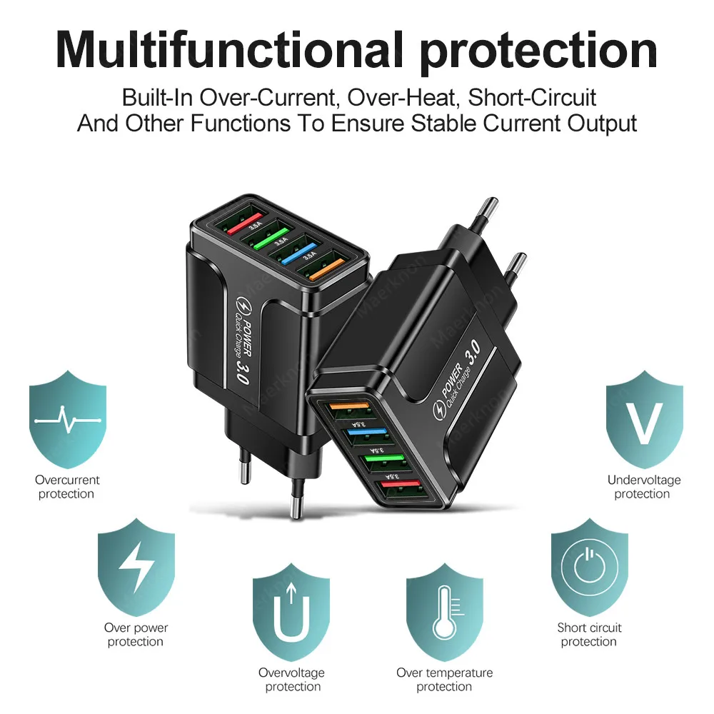 5 1a usb fast charger quick charge 4 0 3 0 universal wall 4 ports fast charging for iphone 12 x samsung mobile phone chargers free global shipping