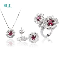 natural red magnesium aluminum garnet flower ringpendant ear studs suit retro simple style personality gift