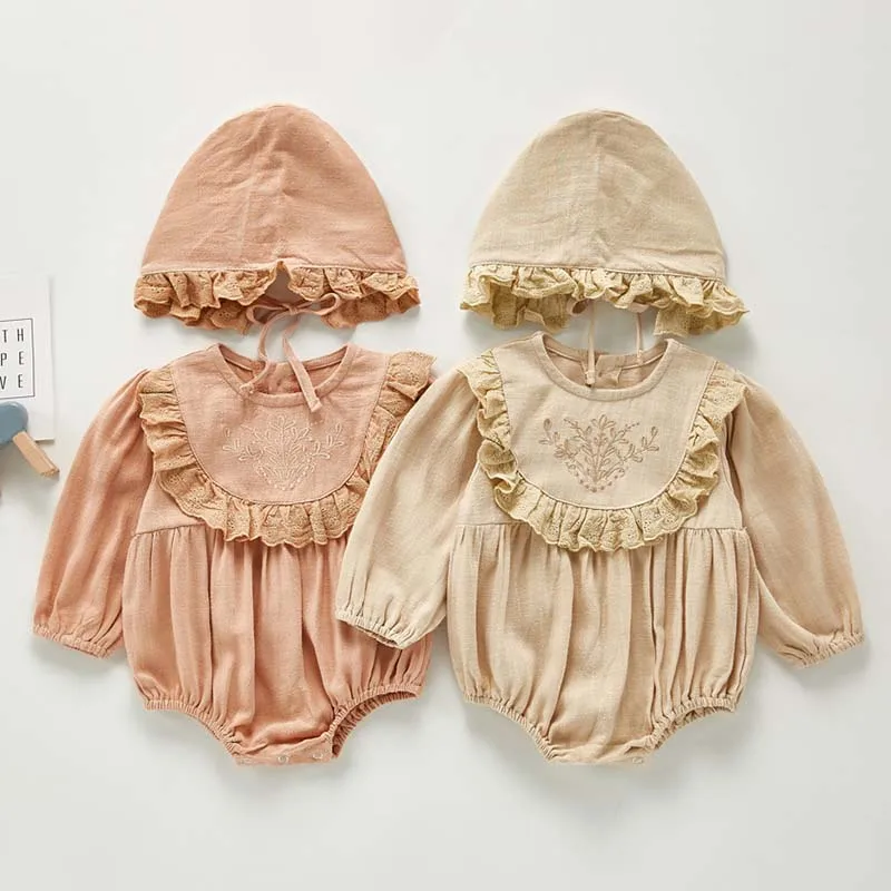 Осенняя Новинка одежда для маленьких девочек льняное кружевное детское боди