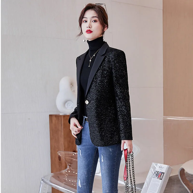 Новинка 2022 Женский весенне-осенний костюм высококачественный Блестящий