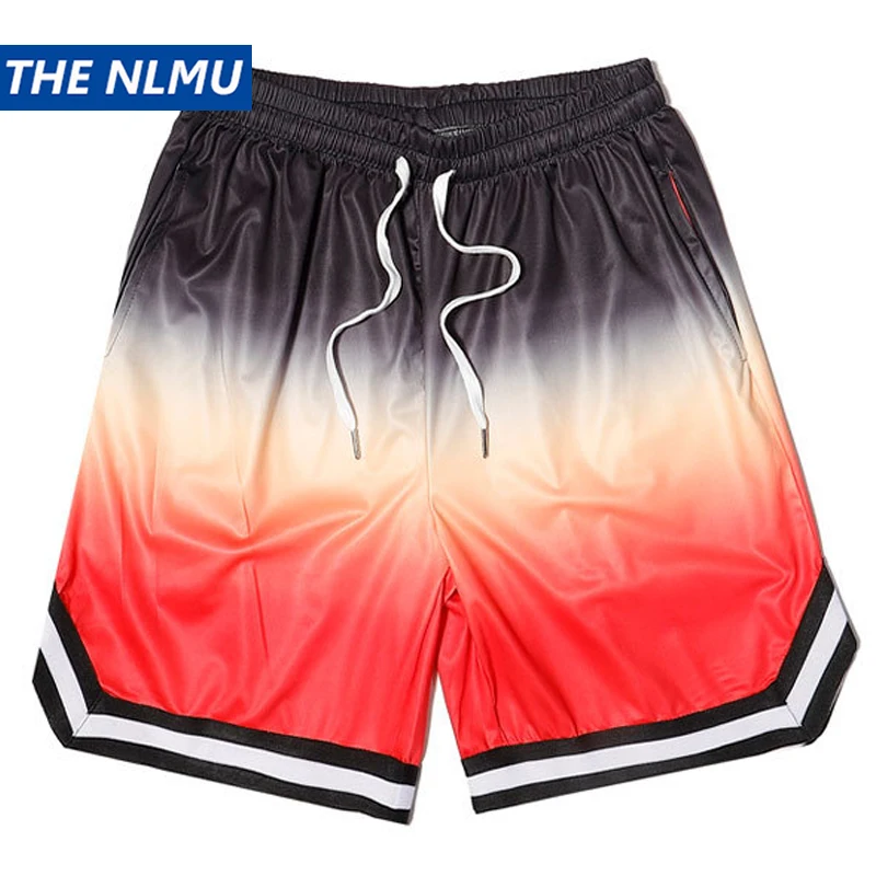 

2021 Summer Gradient Shorts Streetwear Casual Short Joggers Pants Hip Hop Stripes Loose Fashion Trousers Elastic Waist WY819