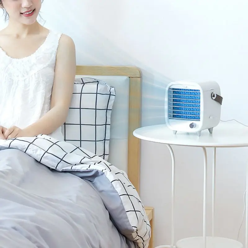 

Vintage Portable Air Conditioner Small USB Desktop Cooling Fan Built-in Ice Box with LED Night Light