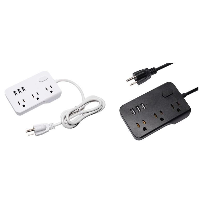 

Power Strip 3 Outlets 3 USB 5V 3A Ports 1850W 10A 5 Feet Extension Cord Surge Protector Protection Switch,-US Plug