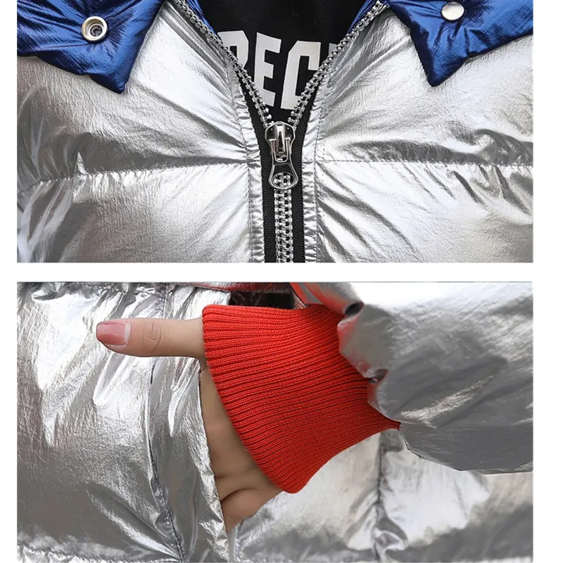 

2021 Winter Windproof Glossy Cotton-padded Long Jacket Women Thick Hooded Parka Loose Patchwork Ladies Outwear Warm Winter Coats