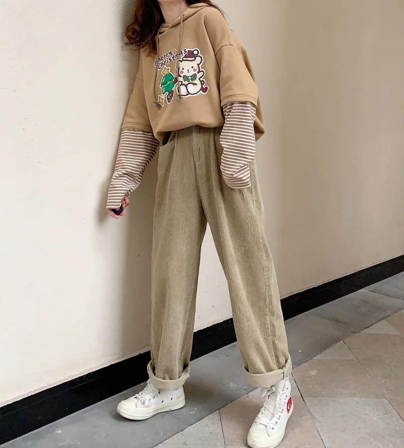 Осень-зима новинка японский стиль свободные прямые брюки молодая девушка