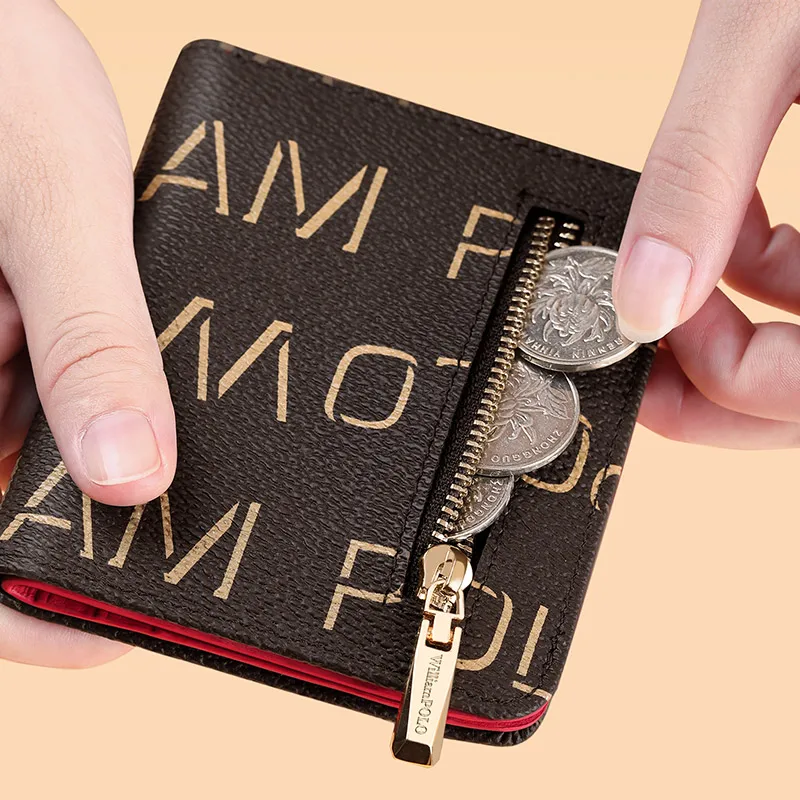 WILLIAMPOLO Women PVC Mini wallet Small Ultra-thin Compact wallet Handmade wallet PVC synthetic leather Card Holder Short zipper
