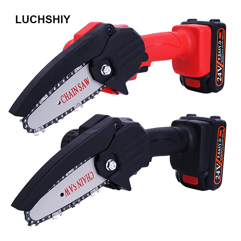 

LUCHSHIY 24V Mini Electric Chainsaw Power Tool 4" 550W Woodworking Pruning One-handed Garden Tools Rechargeable Saw Wood Cutters