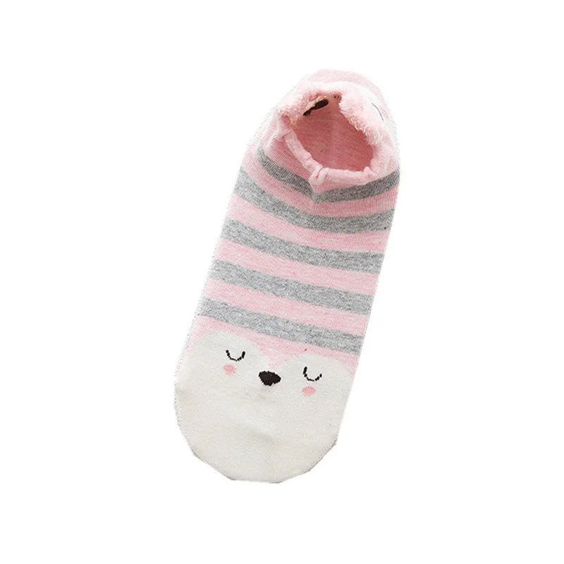 Pink Gray Stripe Owl Новые весенне-летние женские неглубокие невидимые носки-тапочки, Хлопковые женские носки-башмачки с рисунком кота, нескользящие носки - Цвет: Pink Gray Stripe Owl