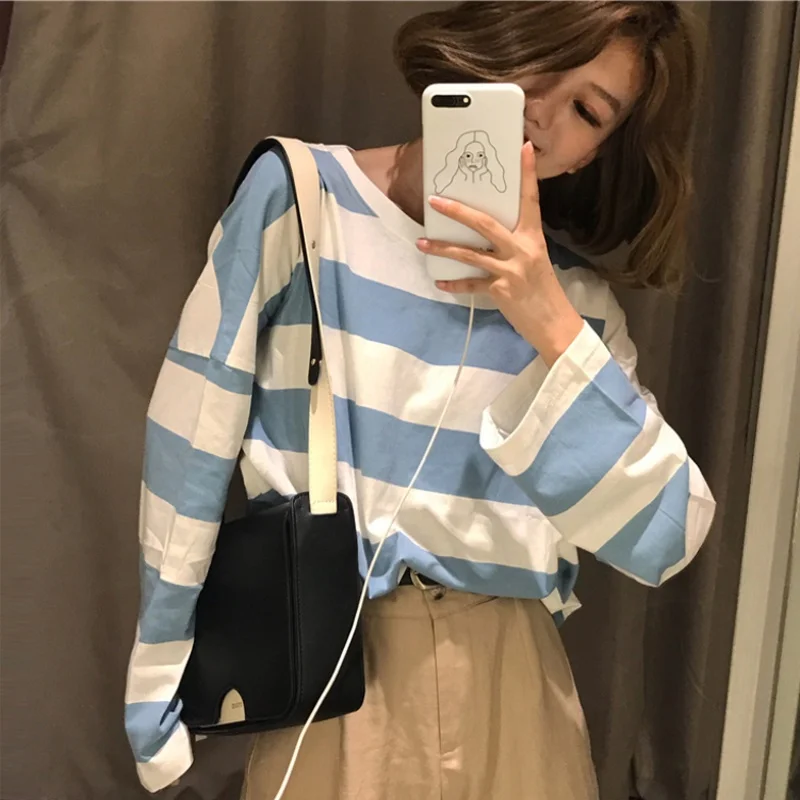 Harajuku женские футболки с длинным рукавом в Корейском стиле больших размеров