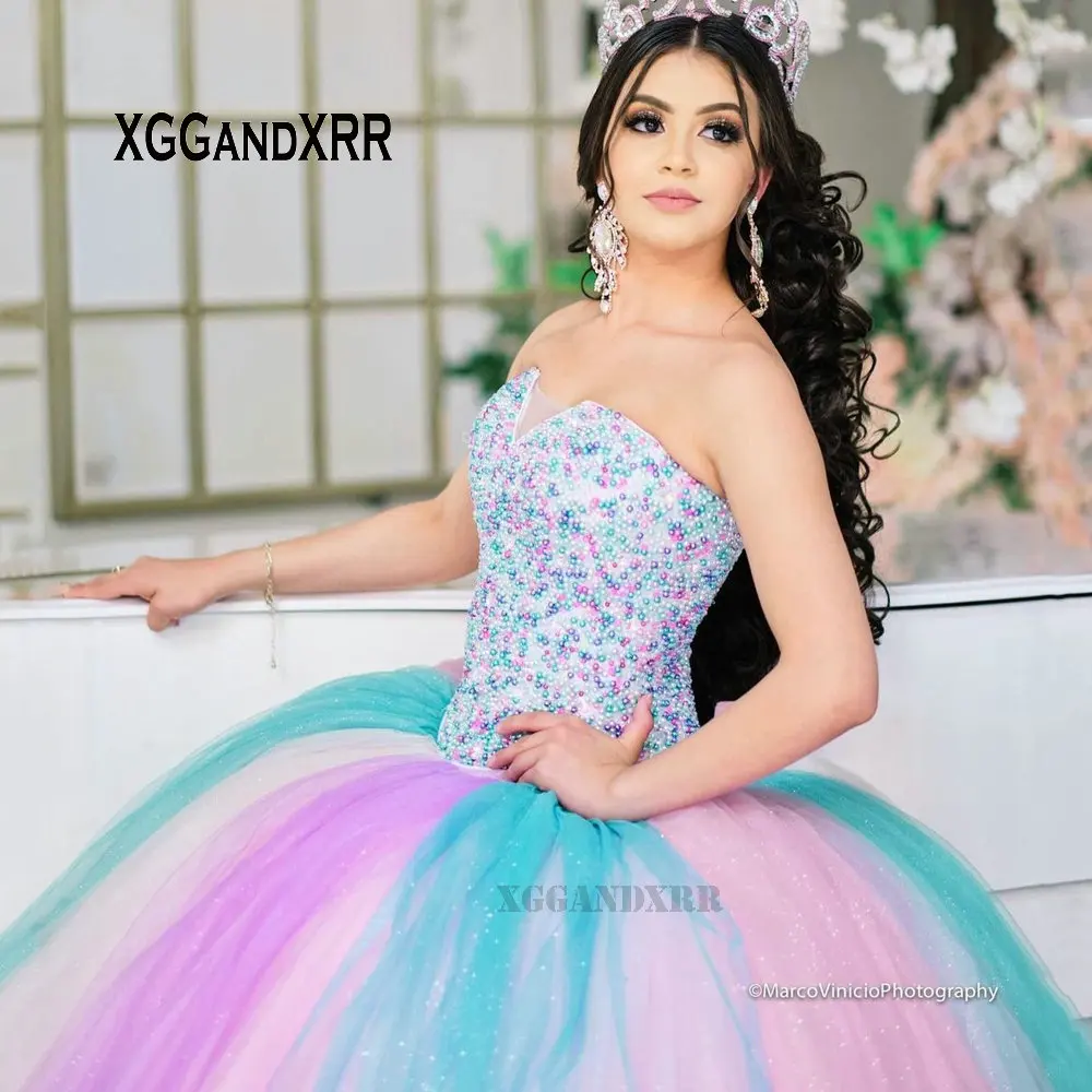 

Новые яркие бальное платье Бальные платья 2021 бисером Милая 15, нарядные платья для девочек на день рождения, вечерние сладкий 16 платье на вып...