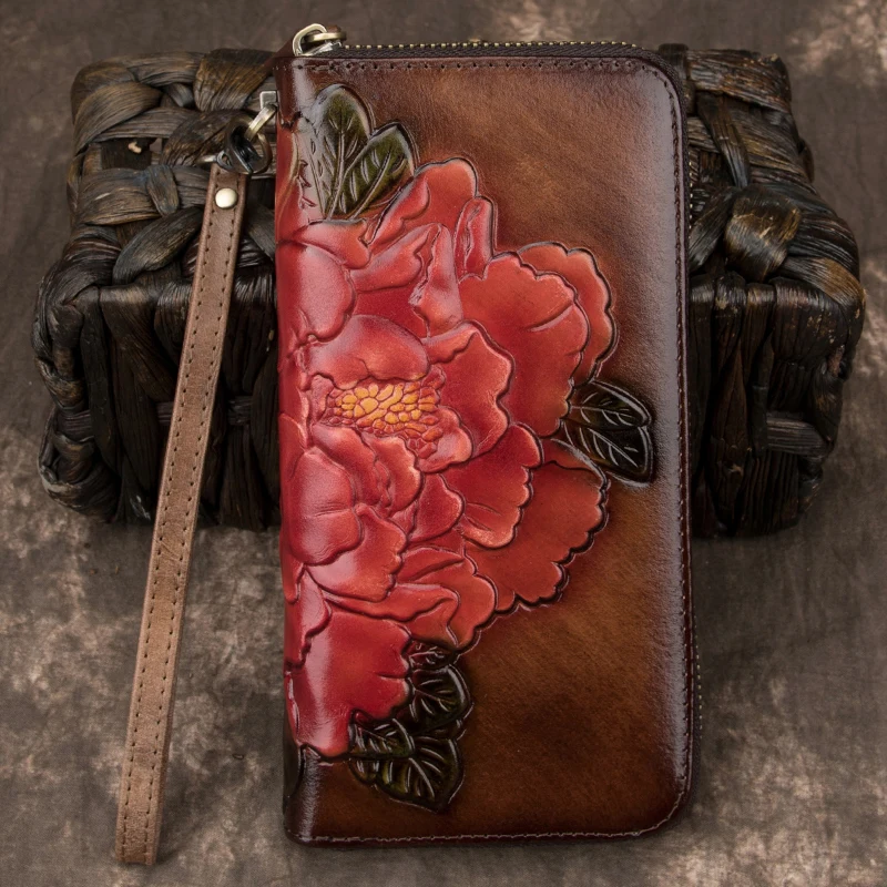 Женский клатч из коровьей кожи с Цветочным Тиснением | Багаж и сумки