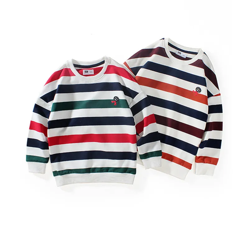 

Autumn Winter Children's Clothing 2021 Embroidery Cartoon 5-14 Years Boys Stripe Sweatshirt Long Sleeved Clothes Tops