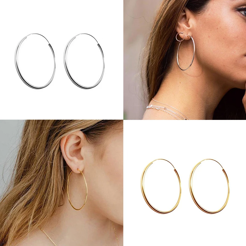 

Aide 925 Sterling Silver 50mm Big Circle Hoop Earrings for Women Girls Party Night Club Gold Silver Earring Hyperbole Pendientes