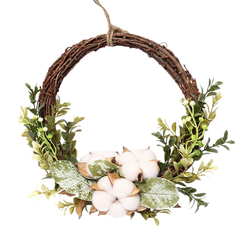 

Венок из искусственных листьев эвкалипта с хлопком, для входной двери, окна, подарок на новоселье и пасхальный декор ко Дню Святого Валентин...