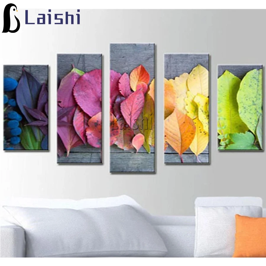 

5 шт. Алмазная вышивка, полная алмазная живопись, Абстрактные цветные листья, сделай сам, Алмазная мозаика, 3d, вышивка крестиком, живопись для...