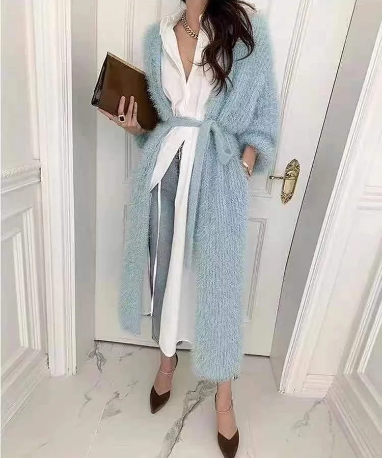 

Кардиган женский трикотажный однотонный с регулируемой талией, осень 2021