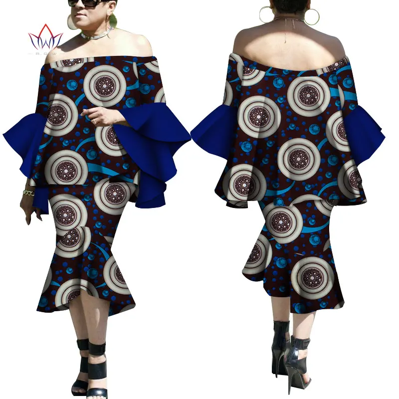 2020 Summer African Dashiki For Women Skirt Set Natural Bazin Riche African Fashion Clothing Cotton Plus Size BRW WY4703