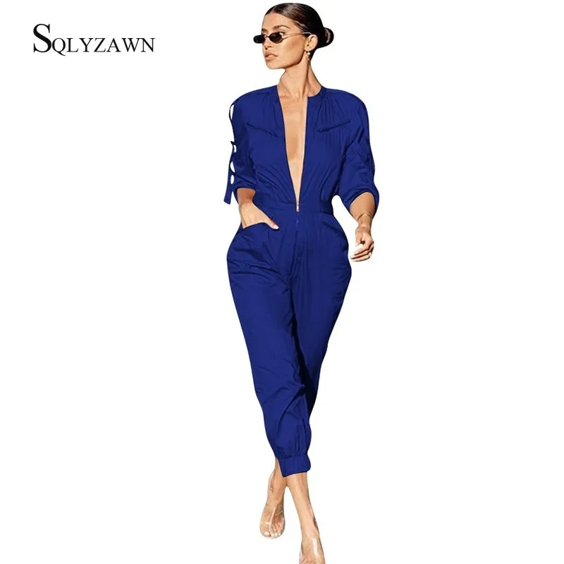 Женский Повседневный комбинезон на молнии длинные брюки свободного кроя Рабочие