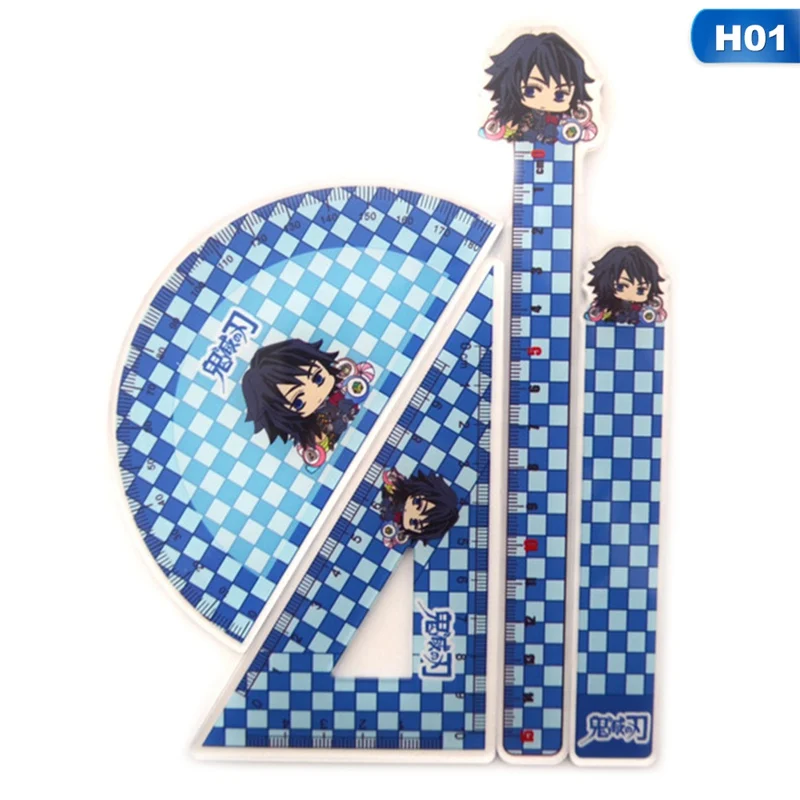 

New Anime Demon Slayer: Kimetsu No Yaiba Measuring Ruler Set Scale Students Straight Ruler Triangular Ruler Set Gift