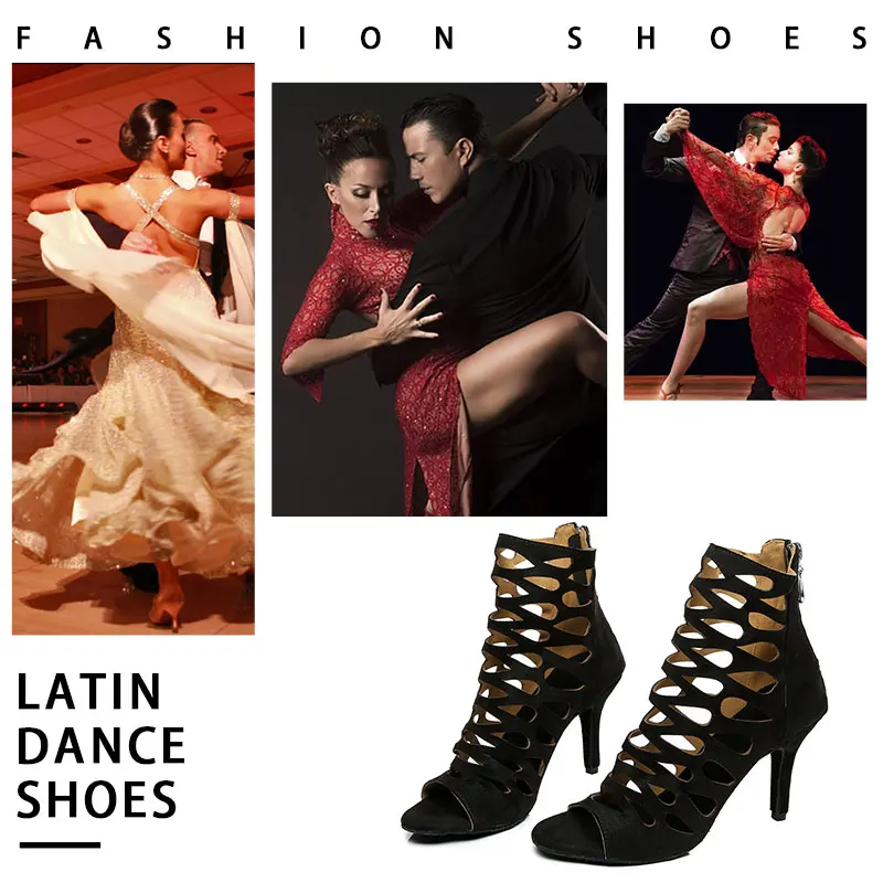 SWDZM Latin Dance Shoes Women Ballroom Dance Boots High Top Salsa Tango Dancing Boots Open Toes Soft Sole High Heels Shoes